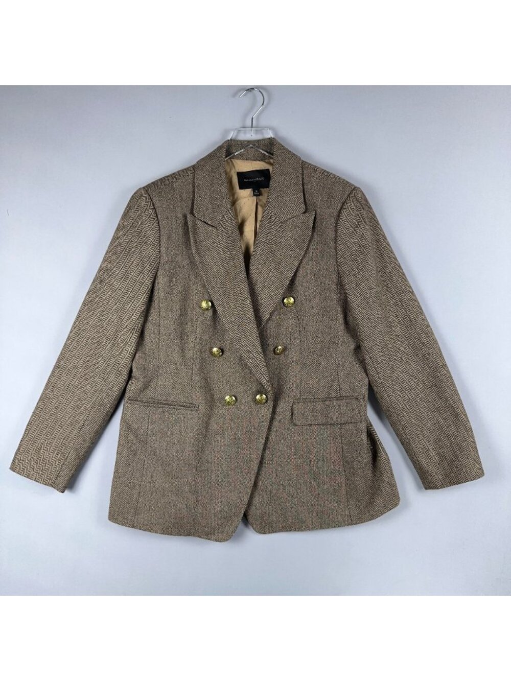 Banana Republic Blazer Jacket Size 16 Brown Herringbone Wool-Blend Double-Breast